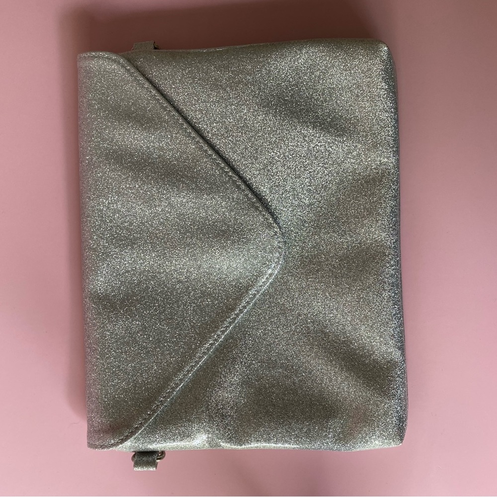 Silver glitter vinyl clutch
